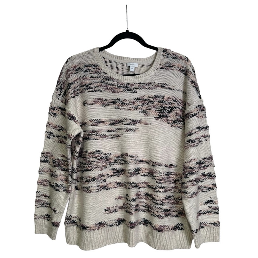 J. Jill Pure Jill Sz Large Petite Cream Multicolored Intarsia Sweater